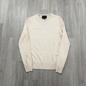 Black Brown 1826 Sweater Men's Small Cream 100% Cashmere V-Neck Pullover Preppy